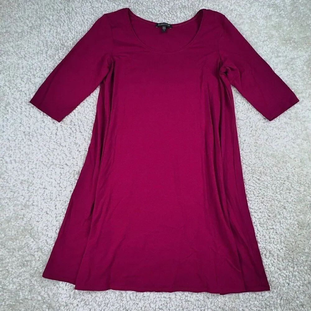 Eileen Fisher Jersey Scoopneck Tunic Top Cranberry Red Burgundy FLAW